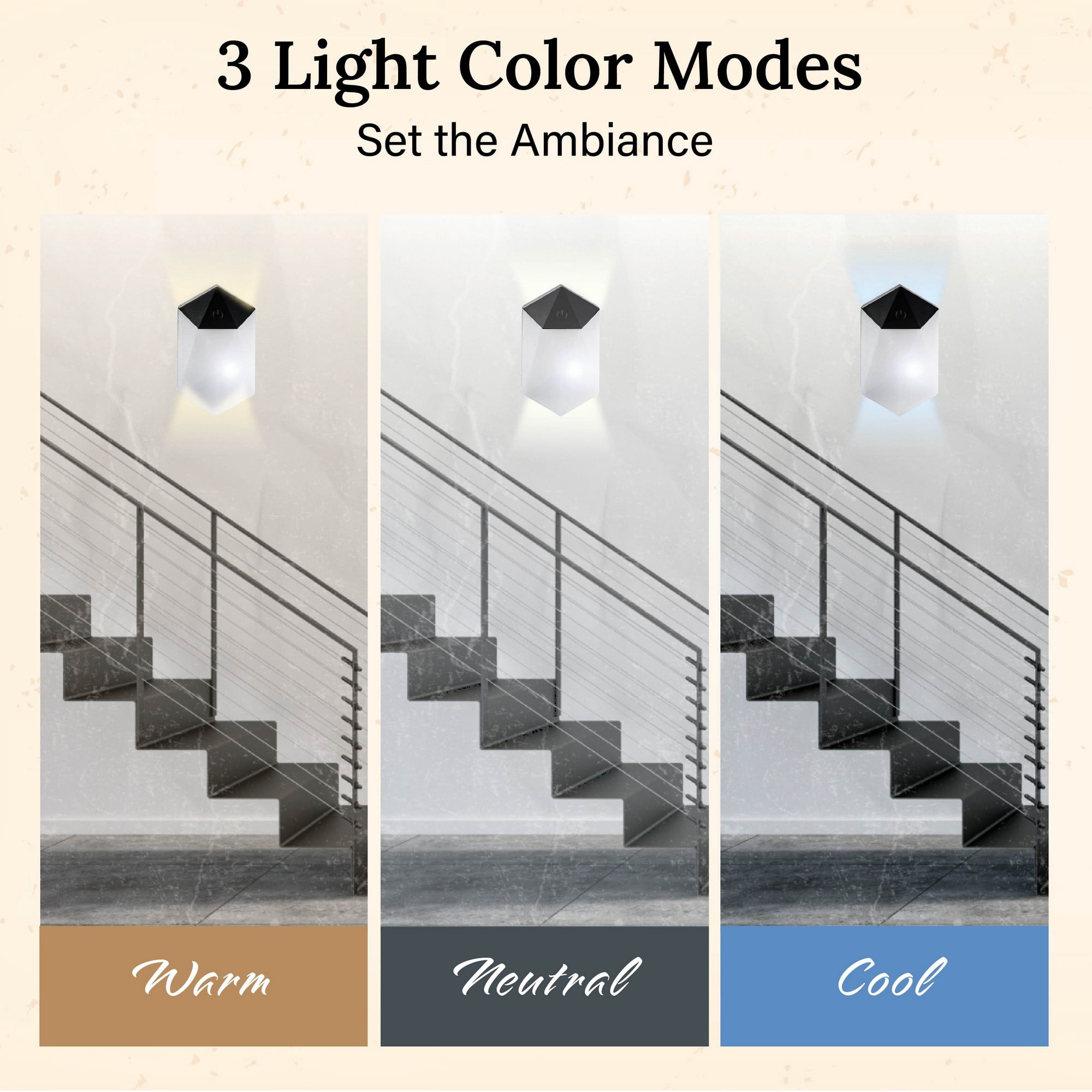 Bell + Howell Diamond Touch Ensemble de 3 Lumières Murales DEL Noires avec Télécommande et Modes de Couleur