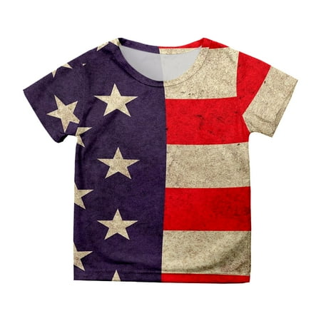 

KDFJPTH Summer Boys Girls Independence Day Short Sleeve Prints T Shirt Clothes Toddler Tops