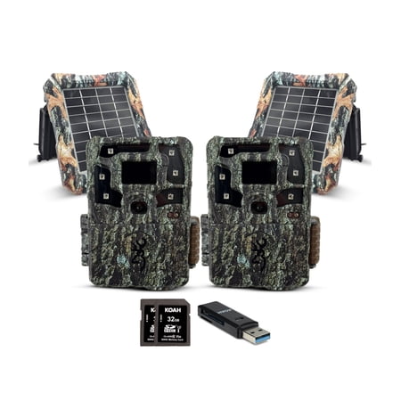 Browning Trail Cameras Strike Force Pro X 1080 Motion-Activated Trail Camera Bundle (2-Pack Camo) with Solar Power Pack 32GB Memory Card and Reader (7 Items)