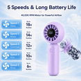 thumbnail image 3 of Mini Portable Fan, Rechargeable 4000mAh Small Personal Fan with 5 Speeds, Air Turbo Handheld Fan for Outdoor Indoor, Travel, Makeup, Eyelash, Kids & Women, Purple, 3 of 11