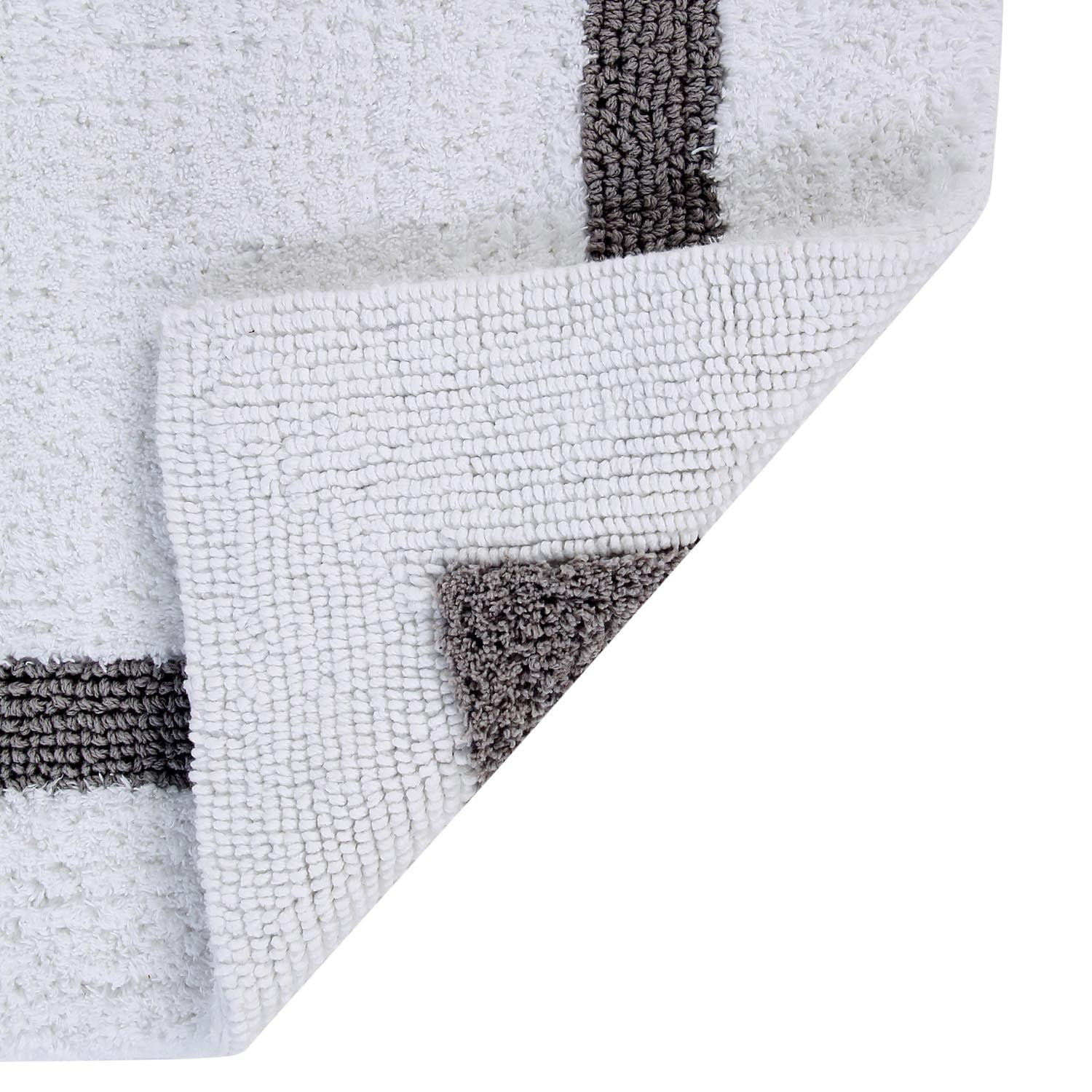 Better Trends 3 Piece Bath Rug Set 100% Cotton Tufted Bathroom Rug Water Absorbent, Reversible Machine Washable Runner Mat for Bathroom Floor Decor, Bathtub,Laundry Room Hotel Collection - White/Gray