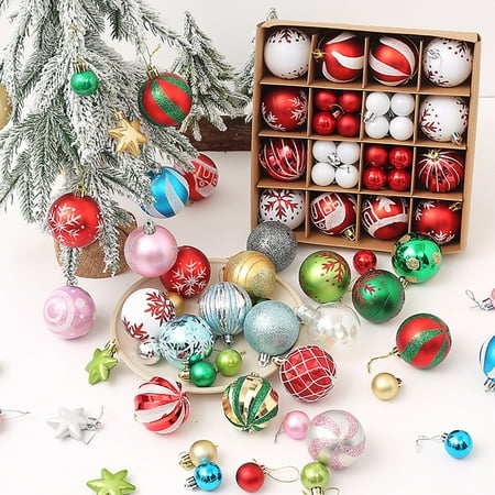 

AYYUFE Xmas Tree Ornament 42/44Pcs 3cm/6cm Christmas Tree Color Ball Shatterproof Bright Color Glitter Multi-style Boxed Festival Prop Reusable Xmas Party Decor Ball Pendant Party Supplies