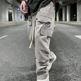 thumbnail image 7 of LEKWK Baggy Cargo Pants Men Loose Fit Durable Cotton Texture Multi Pocket Detail Cargo Pants Drawstring Elastic Waistband Work Pants Outdoor Outfits, 7 of 7