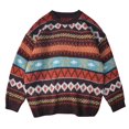 thumbnail image 6 of Norvella Mens Fair Isle Sweater Geometric Striped Pattern Crew Neck Long Sleeve Drop Shoulder Pullover Ribbed Relaxed Fit Top, 6 of 6