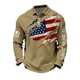 thumbnail image 3 of Havenx Men's Casual American 250th Anniversary T-Shirt Long Sleeve Waffle Polo Shirt American Flag Printed Buttons Polo Casual 250 Years Of Freedom Cross Patriotic Tees,Earthy Yellow M, 3 of 4