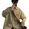 thumbnail image 3 of Camisa a rayas para hombre, camisa informal de manga larga con botones y cuello vuelto, holgada, con bolsillo para primavera y otoño, 3 of 8