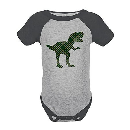 

7 ate 9 Apparel Baby s Plaid Dinosaur St. Patricks Day Grey Raglan Onepiece Newborn
