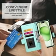 thumbnail image 7 of Designed for iPhone 13 Wallet Case, with Card Slots Strong Magnetic Closure PU Leather Flip Fold Shockproof Kickstand Durable Purse Flip Case for iPhone 13 - Mint, 7 of 7
