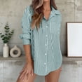 thumbnail image 2 of Summer Tops, Duoif Women's Relaxed Striped Button Down, Irregular Design Shirts for Women Mint Green XL, 2 of 5