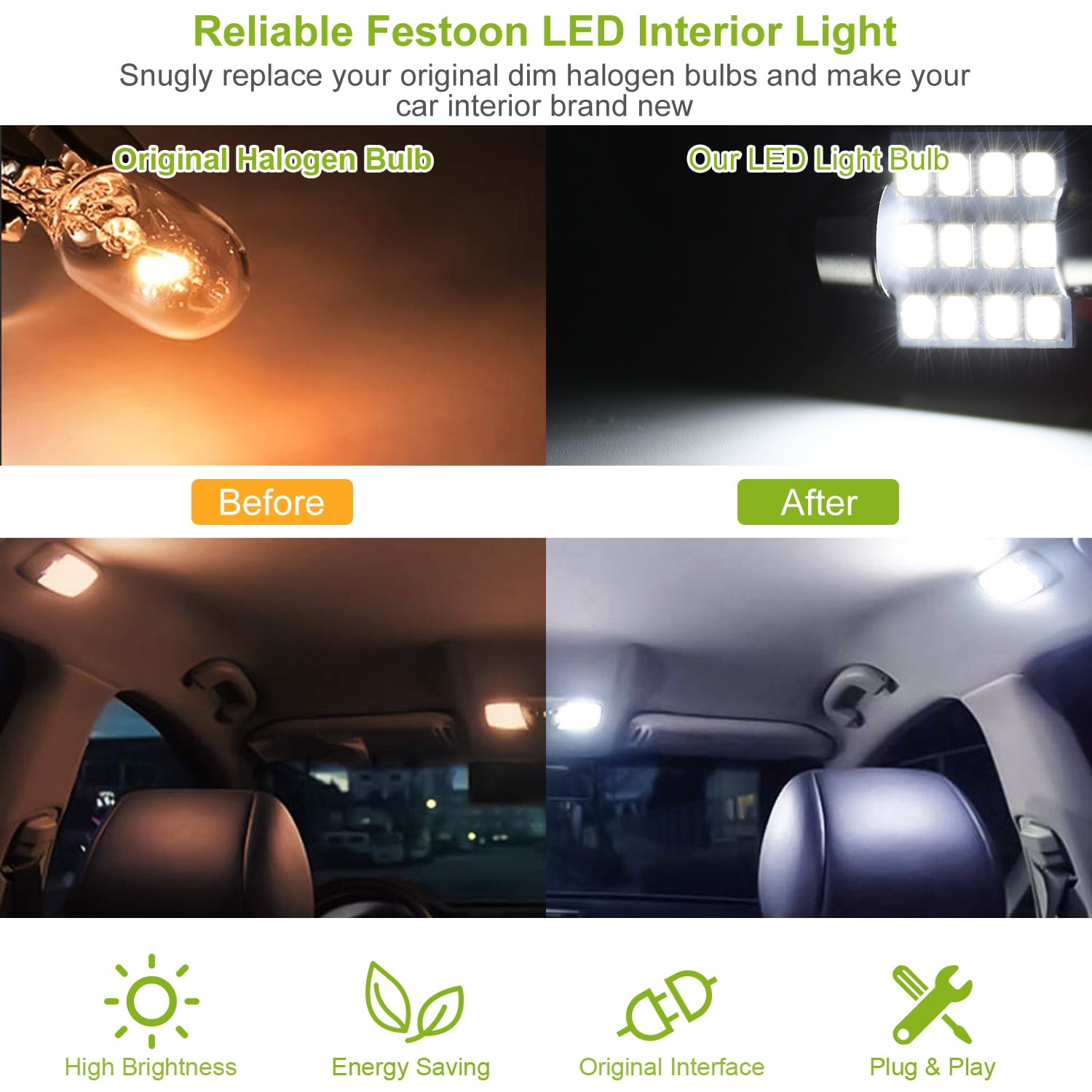 13Pcs T10 31mm Festoon LED Light Bulb Interior Dome Map LED Lights