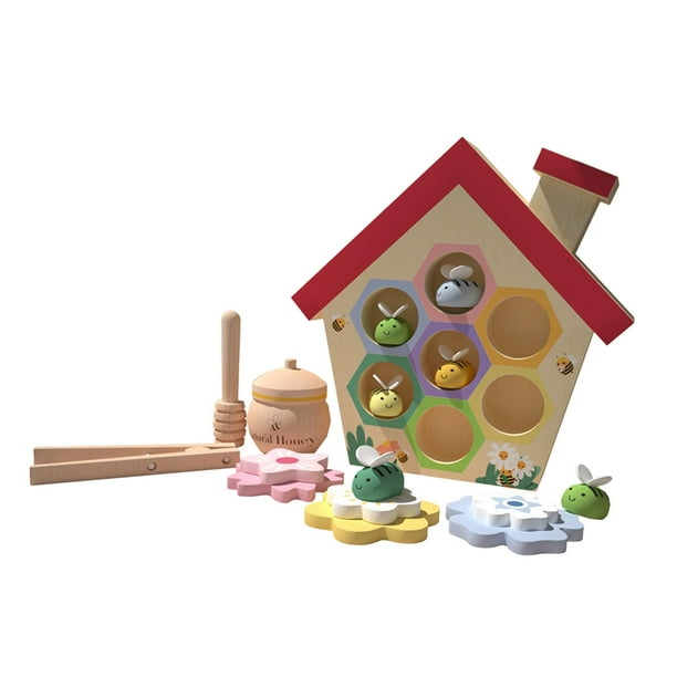 Juguetes de madera con Clip para niños, juego de abejas, rompecabezas Montessori, juegos cognitivos de colmena, juguetes de abejas de madera para