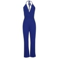 thumbnail image 4 of BLVB Women's V Neck Sleeveless Tied Backless Long Wide Leg Pant Outfits Jumpsuit Elegant Cocktail Party Romper Blue, 4 of 7