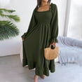 thumbnail image 6 of Lovzfmll Women's Dresses Fashion Fall Lightweight Round Neck Long Sleeve Solid Color Commuting Horn Sleeve Casual Loose Comfortable Maxi Peasant Large Hem Ruffle Dress Army Green S, 6 of 8