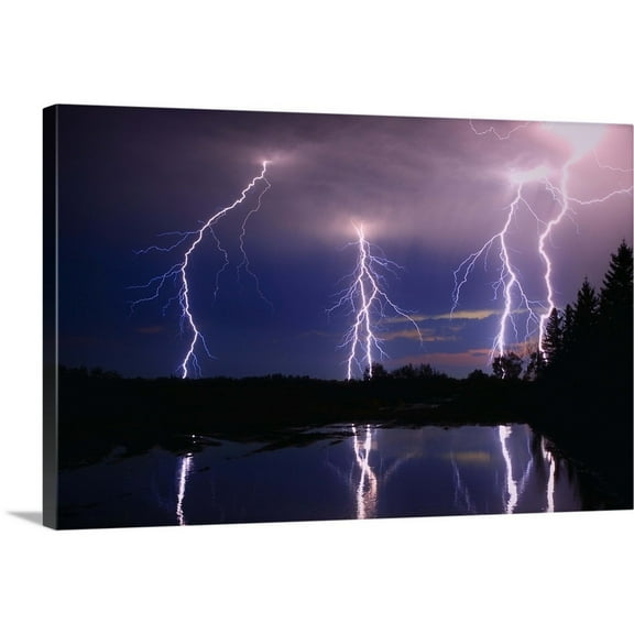 Great Big Canvas "Lightning Storm Over A Lake" by Corey Hochachka Black Gray Wrapped Canvas Print Wall Artwork