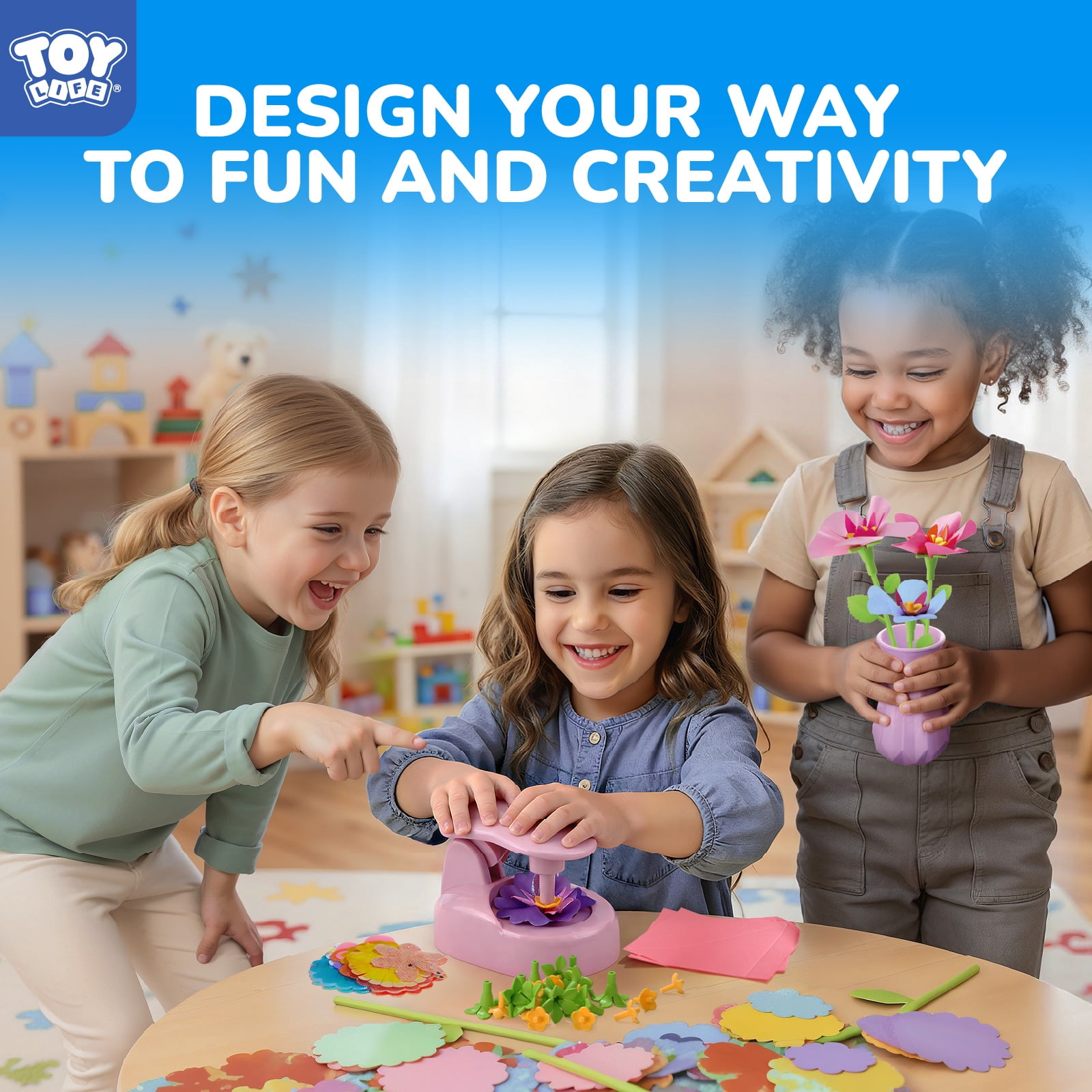 Toy Life DIY Flower Maker for Kids - Fabric Flower Bouquet Craft Kit for Girls 5-8 - Arts and Crafts Kits for 7 Year Old Girls - Flower Making Toy - Birthday Gift for 6 8 Year Old Girls