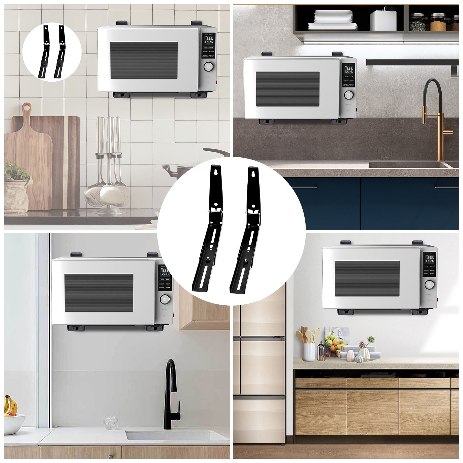 Wall Mounted Microwave Bracket, Foldable Stainless Steel Shelf, 1 Pair of Microwave Brackets For Ceramic Tiles, Marble, Solid Wood, And Cement Walls.