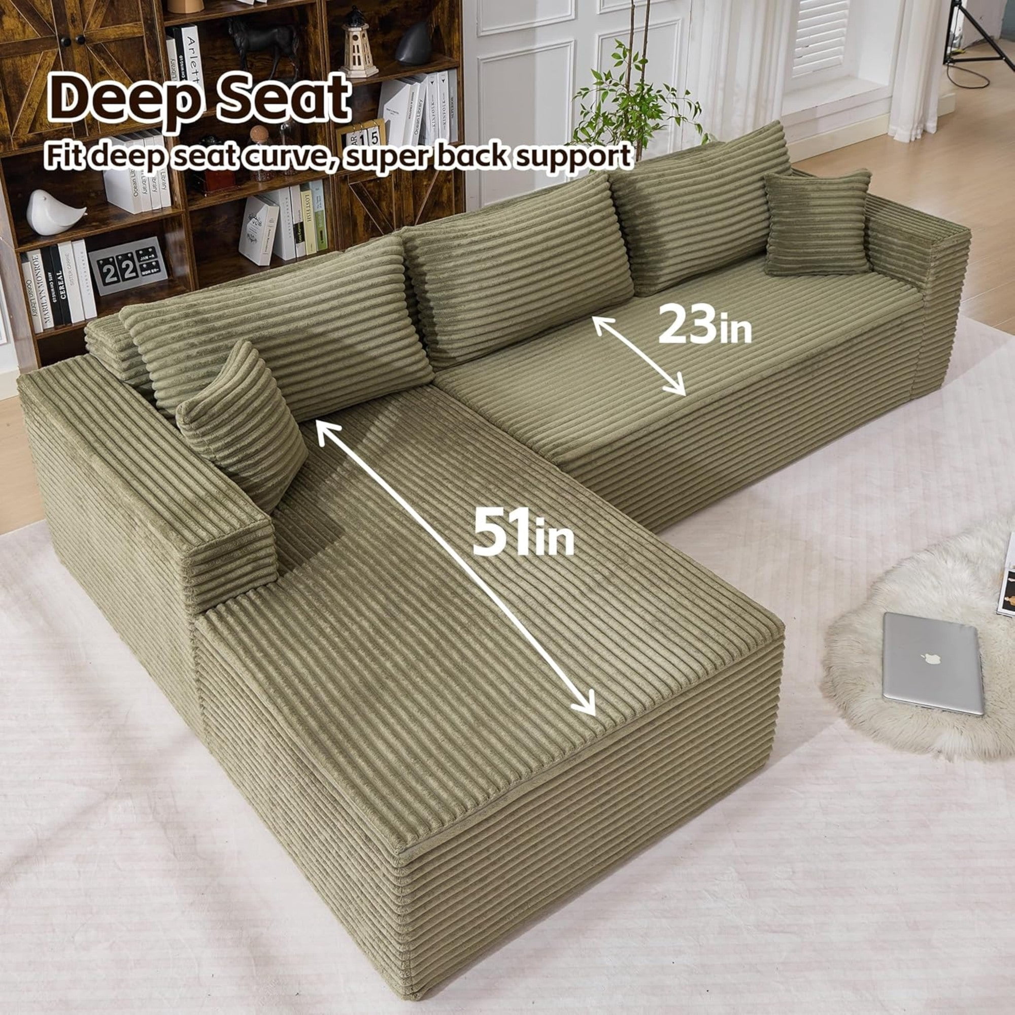 Sailvan 108"" L-Shape Sectional Sofa, Modular Boneless Cloud Couch with Oversized Chaise, Deep Seat Memory Foam, No Assembly Required