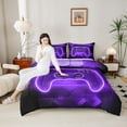 thumbnail image 4 of Castle Fairy Hexagon Gamepads Twin Comforter Sets,Black Purple Gamepads Bedding Set, 4 of 8