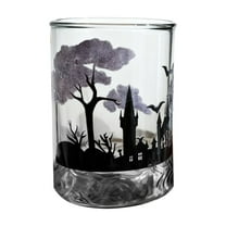 Gothic Style Decorative Glass Bottle with Red Black Castle Design, Vintage Halloween Potion Jar, Unique Home Bar Decor