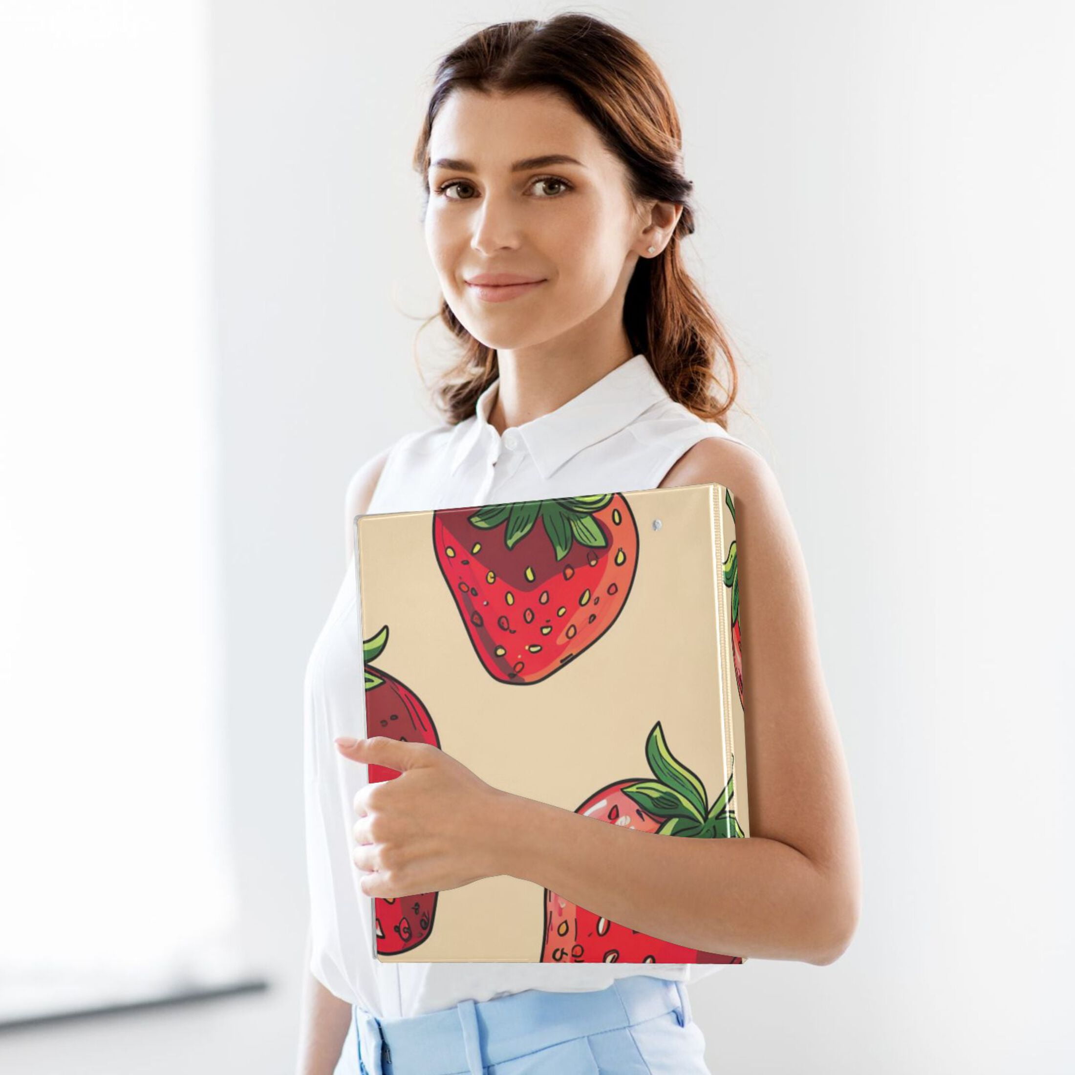 Many Strawberries 3 Ring Binders 1.5 inch Hardcover File Folders with Interior Pockets A4 Size Organizer for School Office Hospital