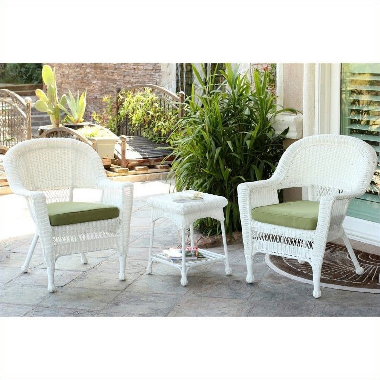 Jeco 3 Piece Wicker Conversation Set in White with Green Cushions - image 2 of 2