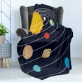 thumbnail image 4 of Space Soft Flannel Fleece Throw Blanket, Simplistic Solar System Concept with Circular Orbits in Cartoon, Cozy Plush for Indoor and Outdoor Use, 70" x 90", Multicolor, by Ambesonne, 4 of 5