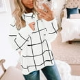 thumbnail image 3 of NAYTOAO Women Fall Pullover Sweater Turtleneck Plaid Long Sleeve Loose Casual Chunky Checked Knit Winter Sweaters Jumper Tops White M, 3 of 5