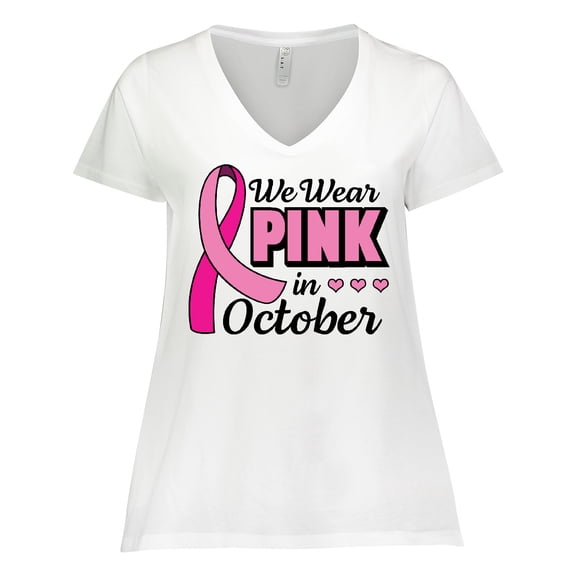 Inktastic Breast Cancer Awareness We Wear Pink in October Women's Plus Size V-Neck T-Shirt