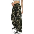 thumbnail image 2 of Camo Pants Women High Waisted Wide Leg Casual Camoflage Cargo Pants Baggy Elastic Waist Straight Jeans Trousers, 2 of 9