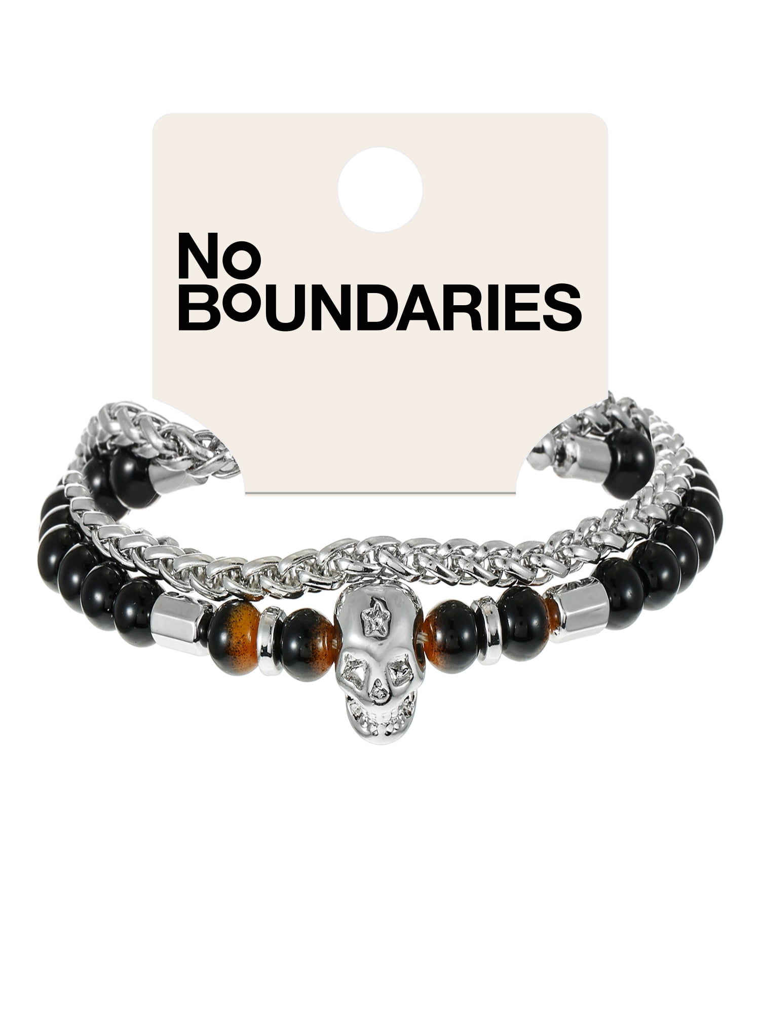 No Boundaries Men's Beaded and Chain Bracelet, Black, 1 Pack