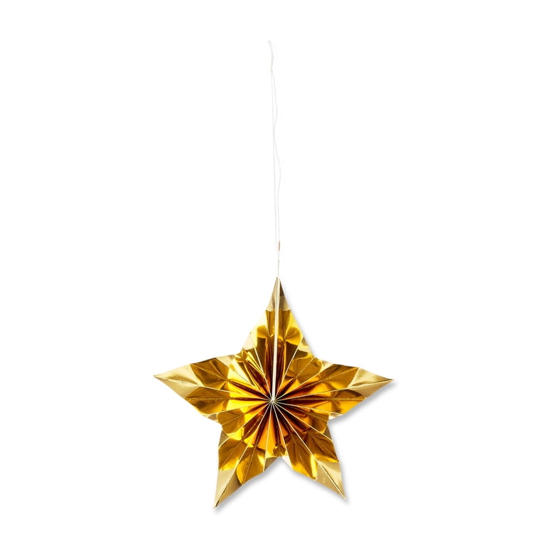 Way To Celebrate Foil Star Hanging Decorations, Gold, 3-Piece Set, 7.5 in x 7.5 in, 12 in x 12 in, 15.5 in x 15.5 in
