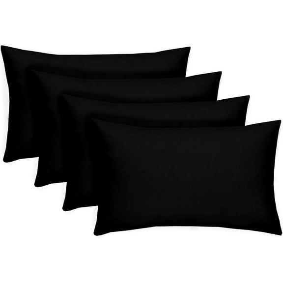 CSPP: Lumbar Throw Pillows Set of 4 | 20” x 12" | All-Weather Spun Fabric | Water and Fade-Resistant | Outdoor Support Pillows for Patio Furniture | Black