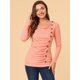 thumbnail image 3 of Top acanalado con botones y mangas largas con cuello vuelto para mujer Naranja claro L, 3 of 6