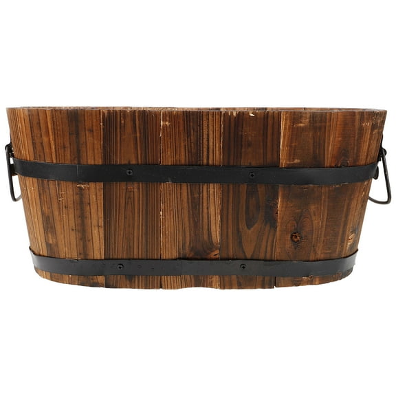 HOMEMAXS  Antiseptic Wood Flower Box Wagon Wheelbarrow Garden Plants Dark Brown
