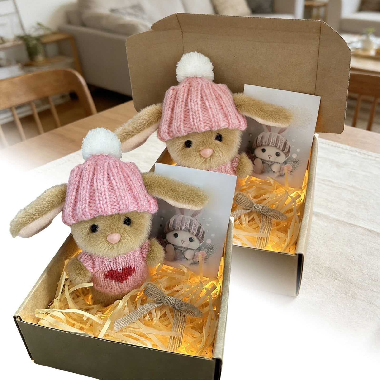 Handmade Mini Bunny Hug Cute Easter Gift with Card, 2026 New Soft Plush Rabbit Mini Bunny Hugs in Box, Easter Basket Bunny Stuffer, Easters Basket Essentials Gifts