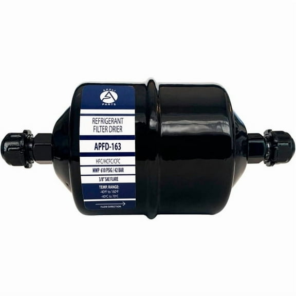 Appli Parts APFD-163 3/8 in Liquid Line Refrigerant AC Filter Drier hvac Refrigeration 163 SAE Flare connection universal unidirectional 7in long 3in wide