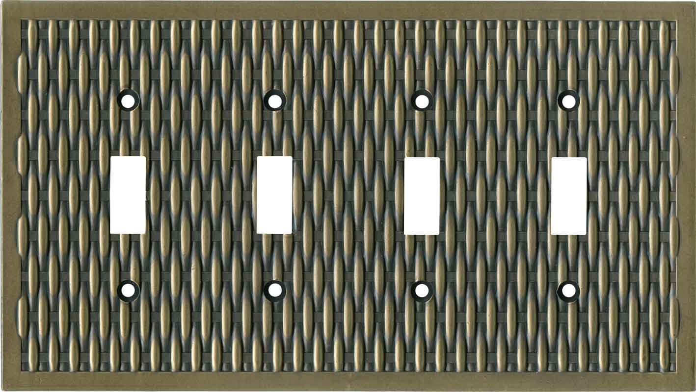 Brainerd Basketweave Antique Brass 4 Toggle Light Switch Covers