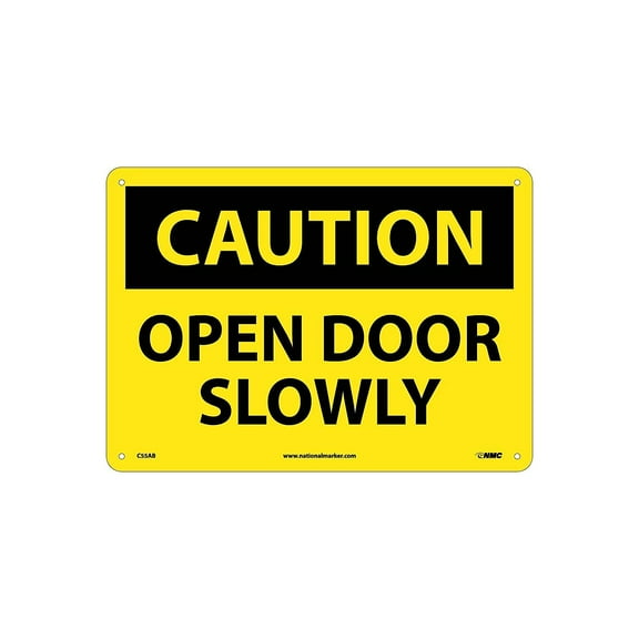National Marker Caution Signs; Open Door Slowly 10X14 .040 Aluminum C55AB