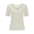 thumbnail image 6 of fatyb Womens Ribbed T Shirts Slim V Neck Basic Knit Tees Short Sleeve Solid Color Casual Summer Tops, 6 of 7