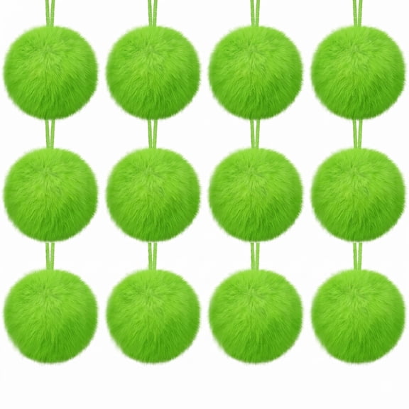 TETOU 12pcs Lime Green Christmas Tree Hanging Ornament,3.14 Inch Christmas Green Soft Faux Fur Pom Pom Balls Decor for Home Party Supplies Fireplace Mantel Wall