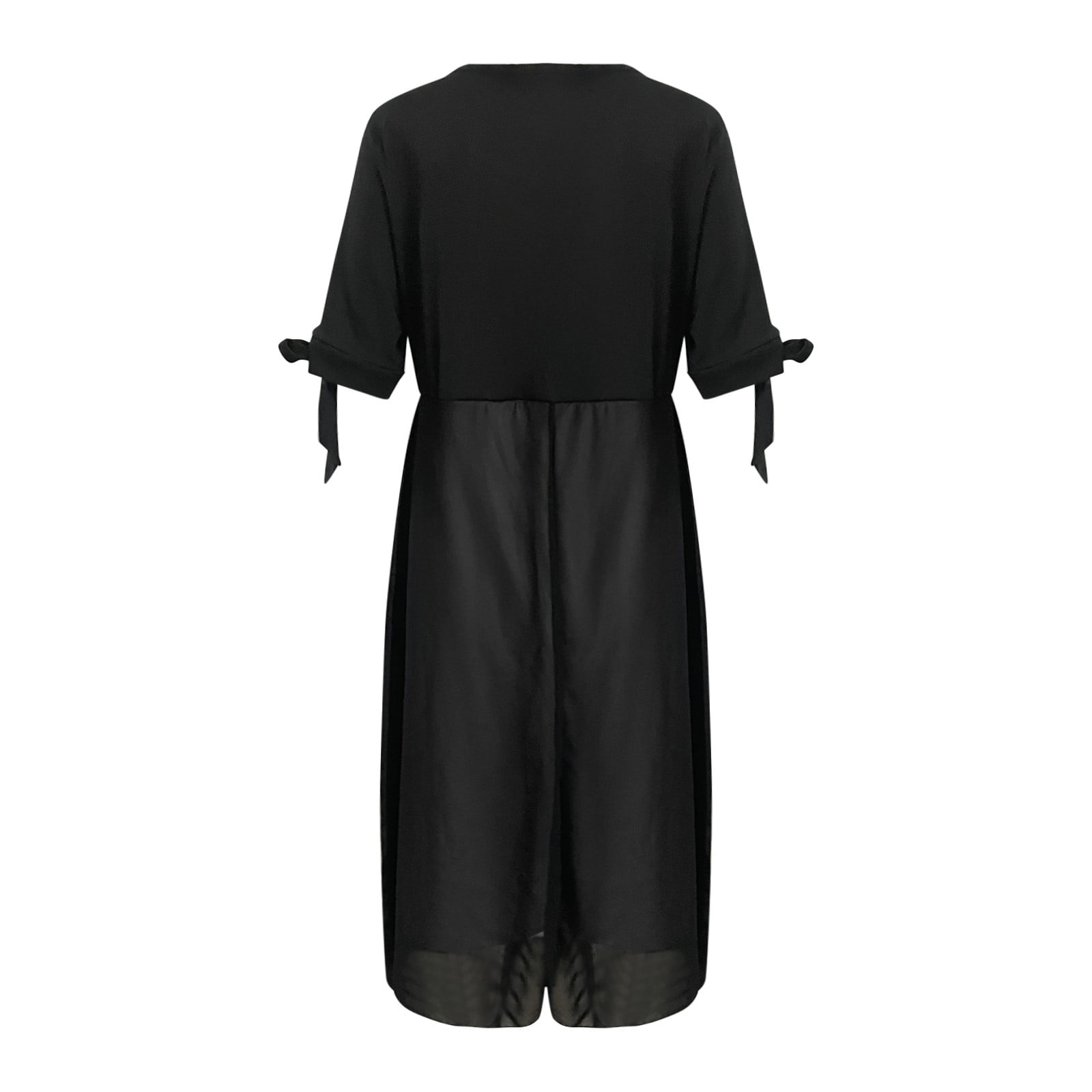 Steady Women Plus Size 3/4 Sleeves V Neck Chiffon Panel Contrast Cocktail Semi Formal Play Dress Bodycon Maxi Dress,Black/2XL