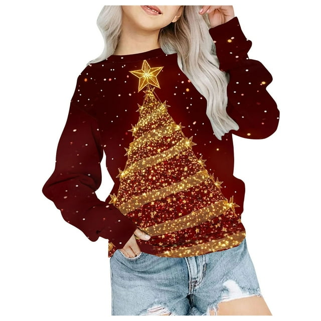 Zanarzt Chandails Garçon Fille Chandail Fille Automne et Hiver Manches Longues Haut de Noël Col Rond Chandail pour Enfants Or, 7-8 Ans