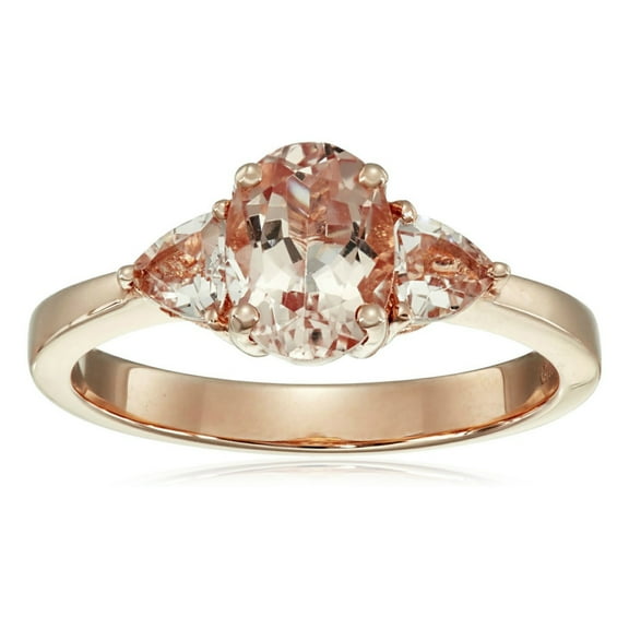 Pinctore 14k Rose Gold Morganite Oval and Trillion 3-Stone Ring