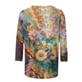 thumbnail image 5 of Levmjia Womens Tops Vintage Boho Floral Printed 3/4 Sleeve T Shirt Loose Casual Round Neck Blouse Pullover Polyester Comfortable All Season, 5 of 7