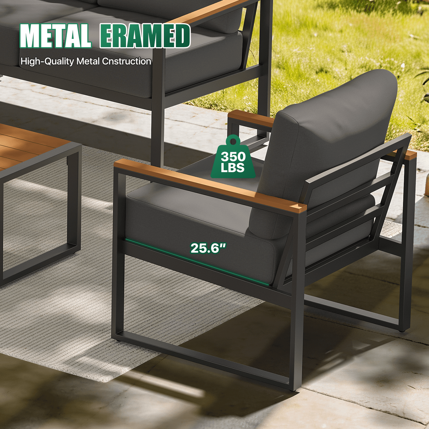 LazySunsets 4-Piece Outdoor Patio Furniture Set, Modern Metal Conversation Set for Porch, Deck, Balcony (Dark Grey)