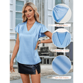 thumbnail image 6 of Womens Silk Dressy Casual Business Blouse Ruffle Sleeve Tops Summer V Neck Pleated Work Shirts S, 6 of 7