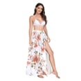 thumbnail image 2 of FORMRS Womens Long Sarong Beach Wrap Semi-Sheer Bikini Skirt Bathing Swimsuit Cover Up, Orange Floral Blooms, 2 of 7