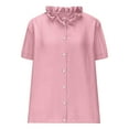 thumbnail image 4 of Hot days, bold styles Olyvenn Short Sleeve Linen Shirts Women's Cotton Linen Button Ruffled Shirts 2025 Summer Loose Stand Collar Casual Boho Tops Pink S, 4 of 6