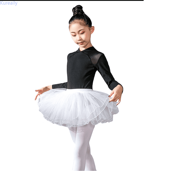 Kureaily Kid Girls Ballet Dance Dress Lace Long Sleeve Leotards With Removable Tutu Skirt Ballerina Outfit Dancewear 3-4 Years