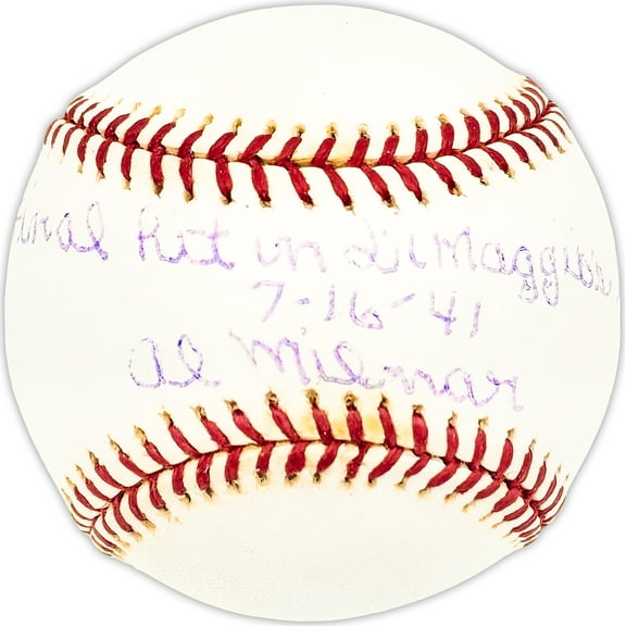 Al Milnar Autographed Official MLB Baseball Cleveland Indians "Final Out on DiMaggio's Streak 7-16-41" Beckett BAS QR #BM25655